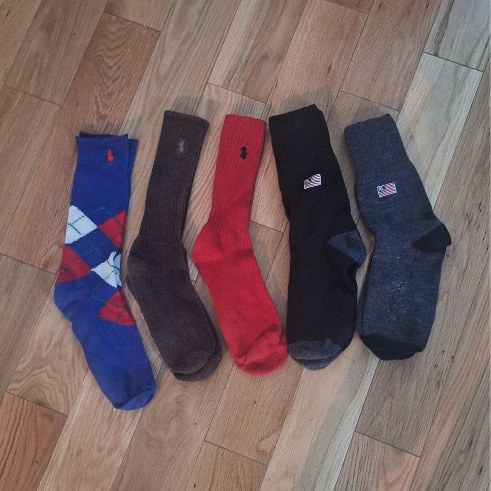 Polo Ralph Lauren Crew Socks Bundle Flag Logo Ribbed Multicolor Mens 5 Pair